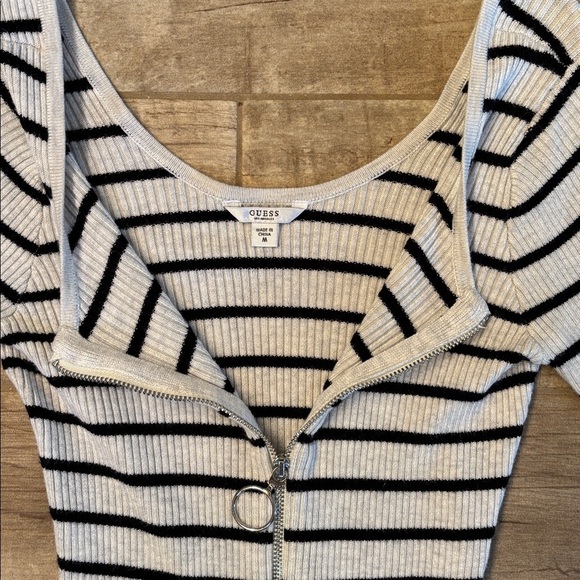 Guess Striped Ribbed Zip-Up Sweater Top - Picture 2 of 3